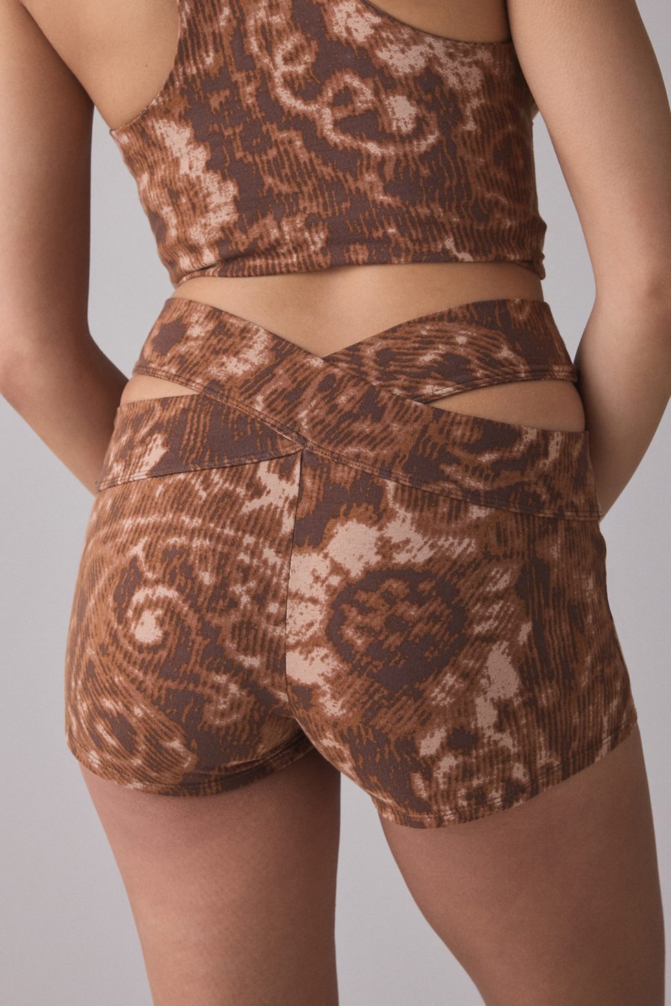 Out From Under Bec Twisted Cutout Bike Shorts - Brown