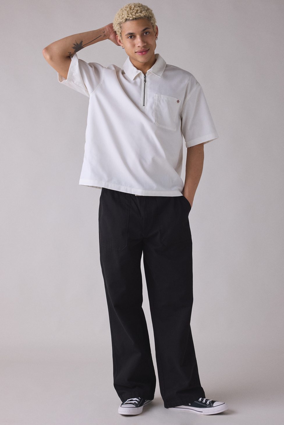 Dickies Cadiz Quarter-Zip Boxy Fit Work Shirt - Ivory