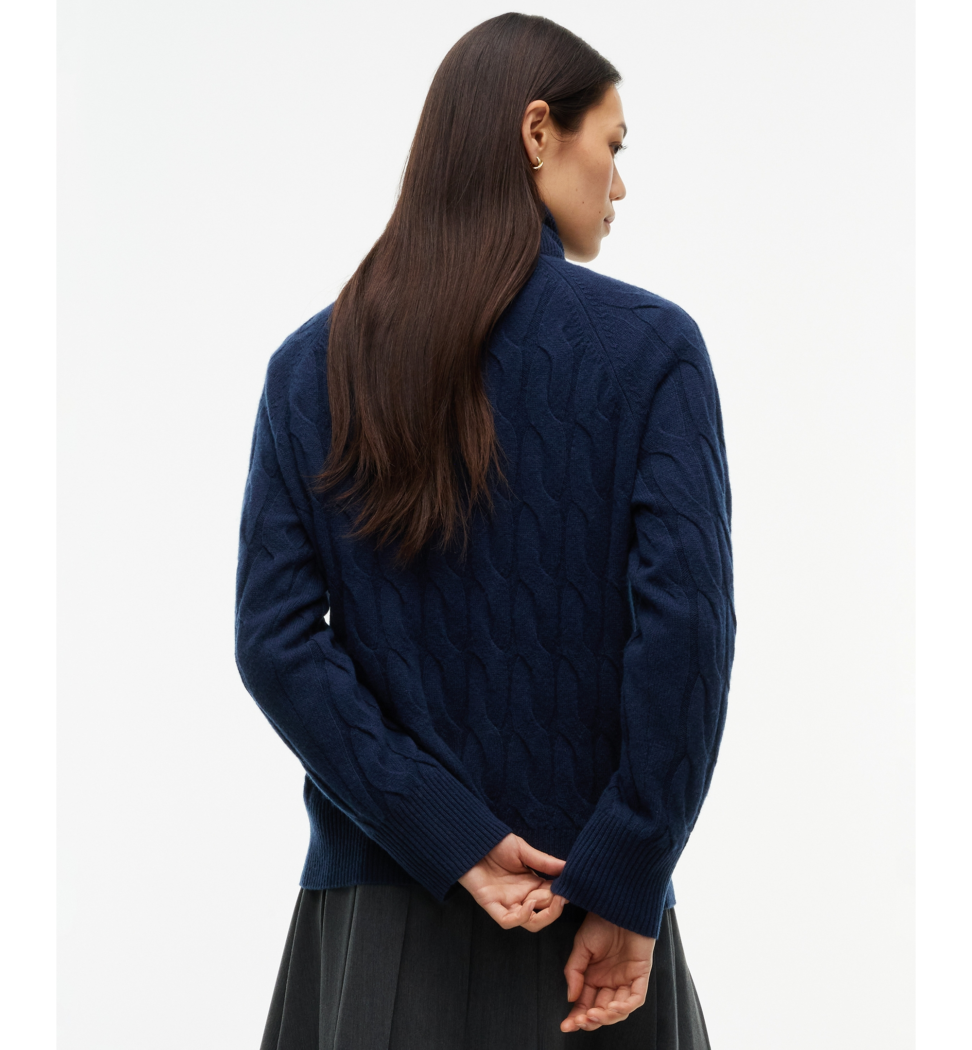 Tommy Hilfiger Women's Cable-Knit Turtleneck Wool Sweater - Dark Blue