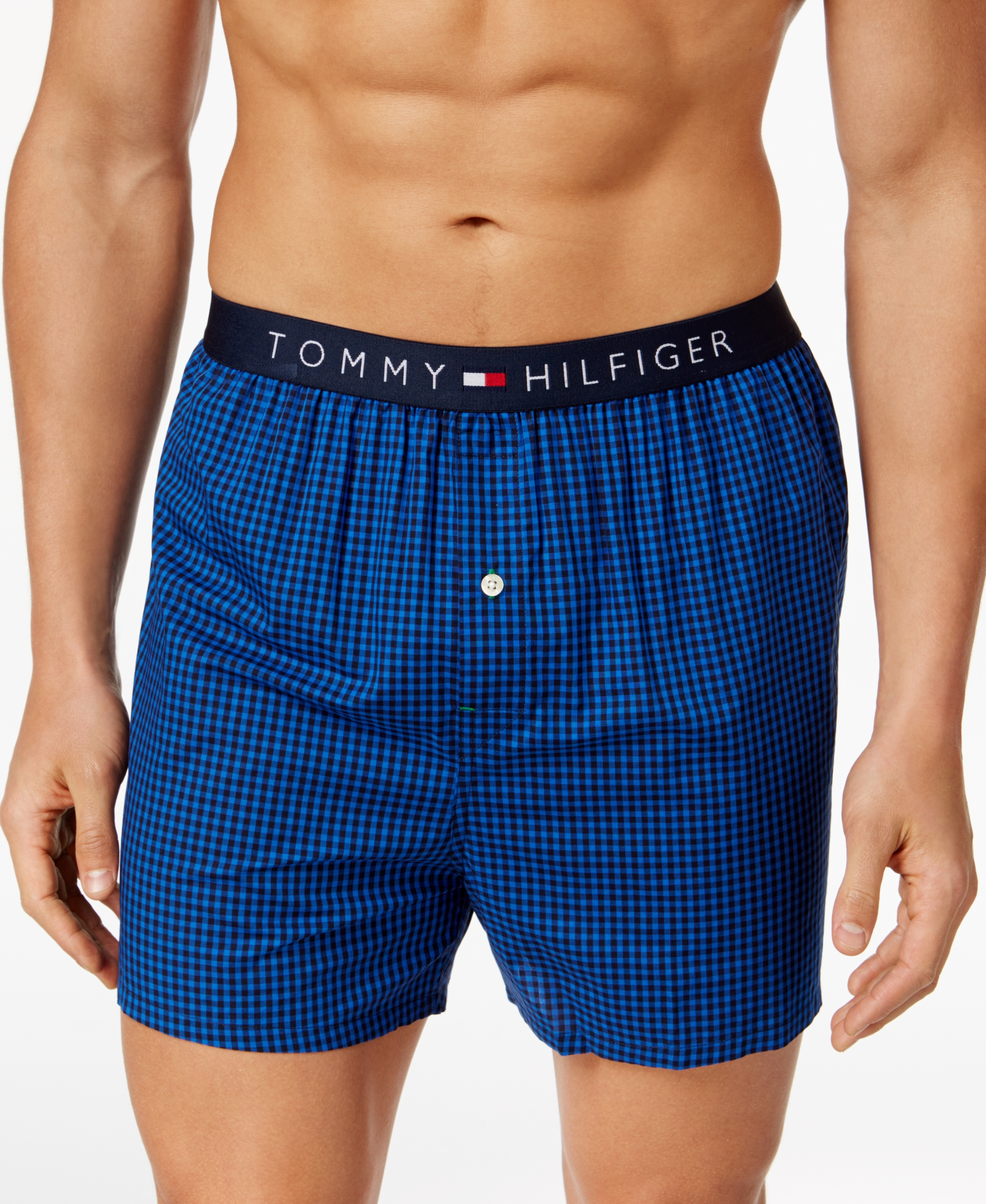 Tommy Hilfiger Men's Flag Logo Printed Cotton Boxers Underwear - Navy Check