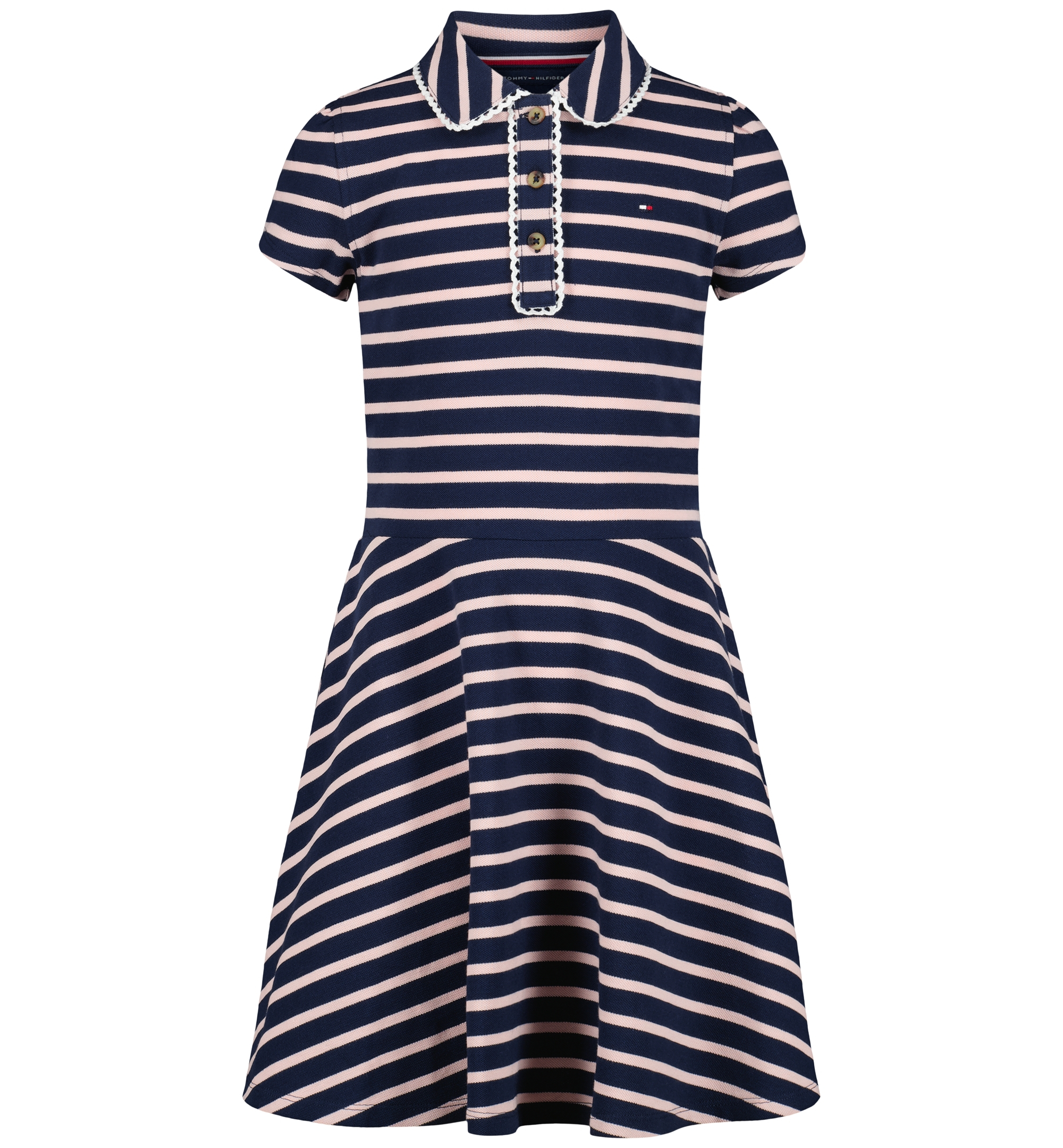 Tommy Hilfiger Girls' 7-16 Striped Polo Collar Dress - Navy Blazer