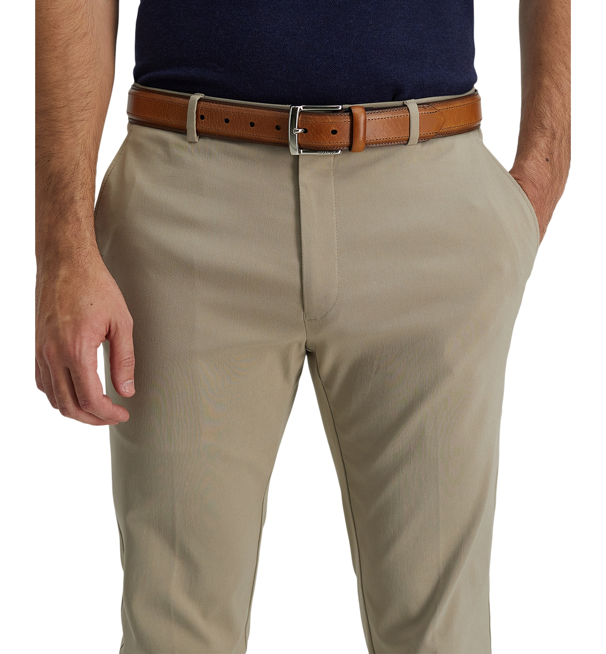 35MM Tommy Hilfiger Men’s Stitched Classic Dress Leather Belt - Cognac