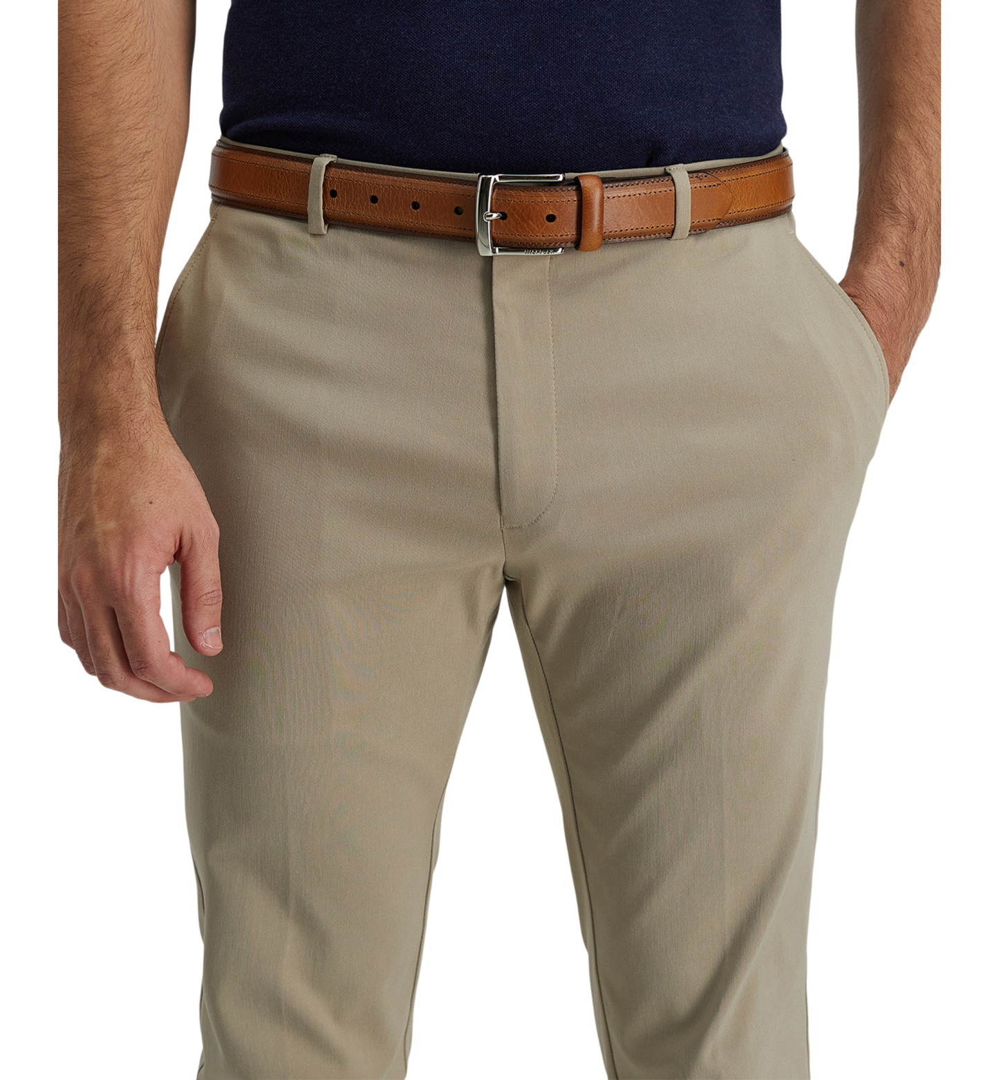 35MM Tommy Hilfiger Men’s Stitched Classic Dress Leather Belt - Cognac