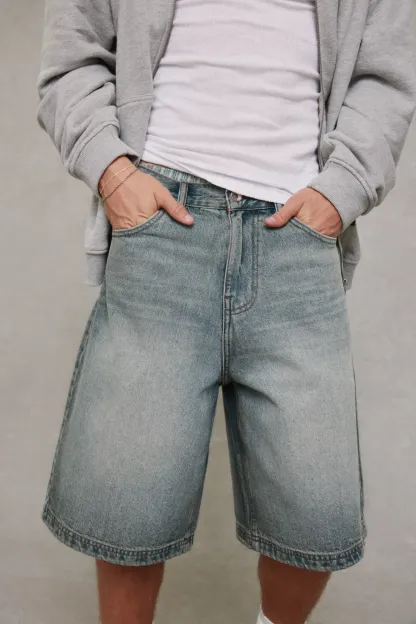 BDG Astro Baggy Washed Denim Jorts - Cat Scratch