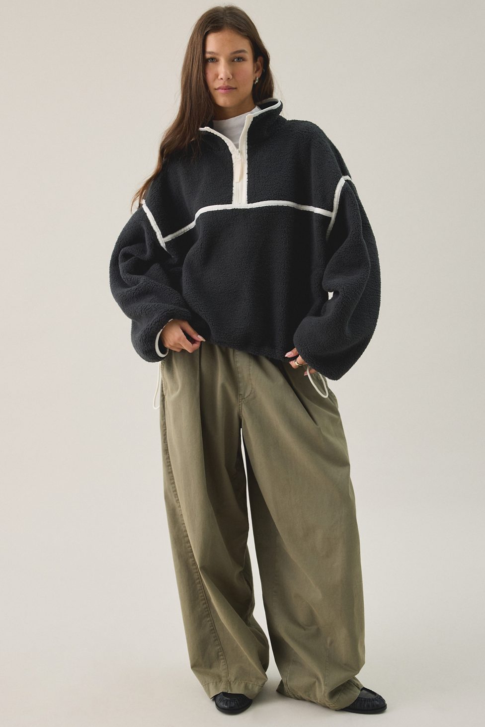 Out From Under Pretty Plush Fleece Quarter Zip Pullover - Charcoal