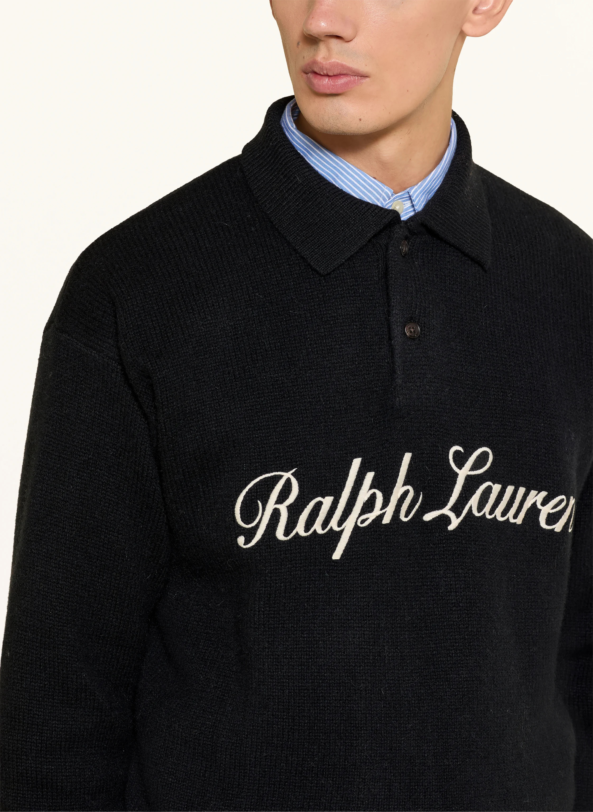 POLO RALPH LAUREN Strick-Poloshirt Relaxed Fit – SCHWARZ / ECRU