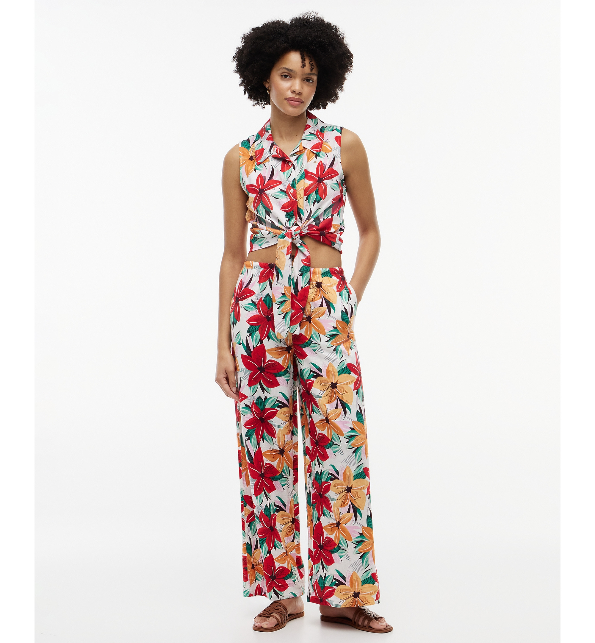 Tommy Hilfiger Women's Printed Linen-Blend Pants - Hibiscus Garden Ecru