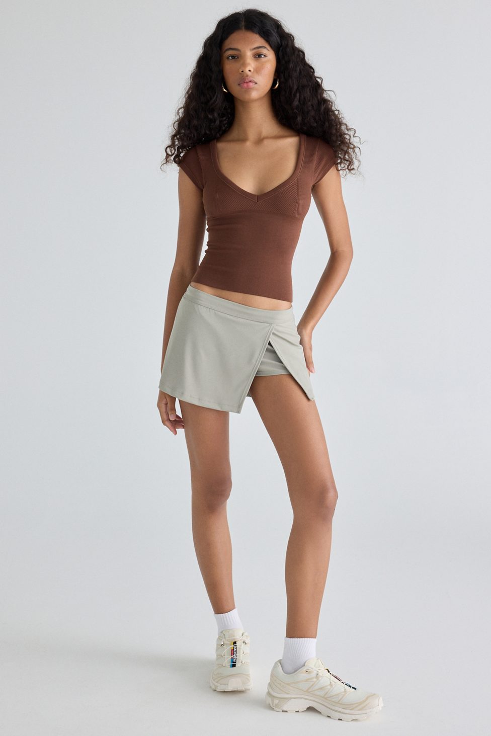 Out From Under Saturday Sculpt Slit Mini Skort - Stone