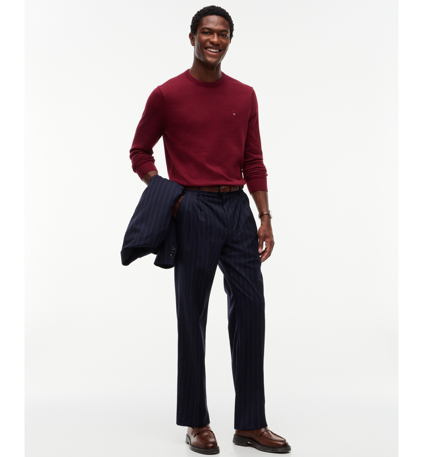 Tommy Hilfiger Men's Essential Cotton Crewneck Sweater - BURGUNDY