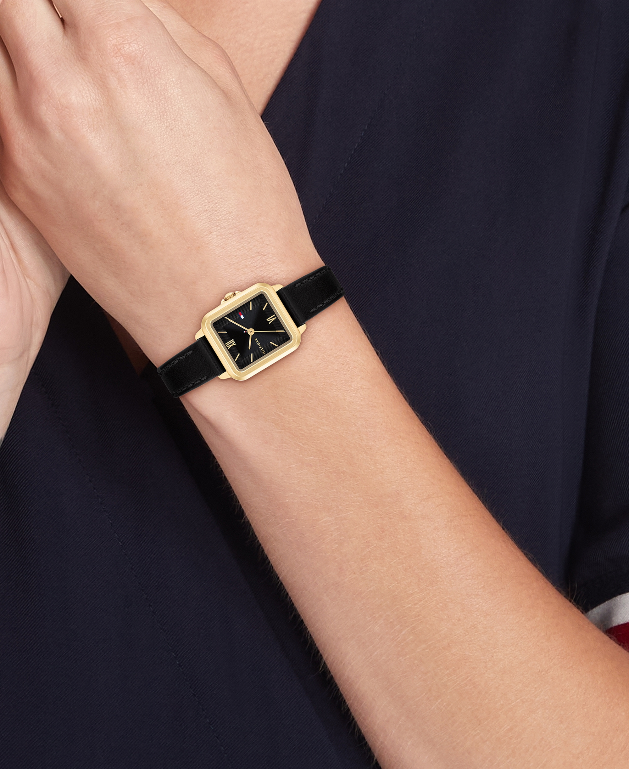 Tommy Hilfiger Women's Quartz Black Leather Strap Watch, 22.5mm - Black