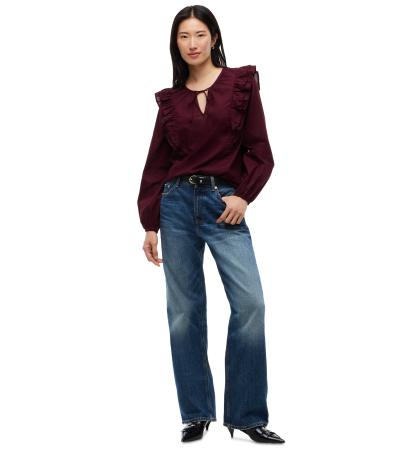 Tommy Hilfiger Women's Frill Detail Long-Sleeve Tie-Neck Top - Deep Burgundy