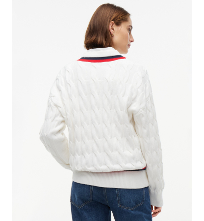 Tommy Hilfiger Women's Cricket Cable-Knit V-Neck Oversized Sweater - Ecru
