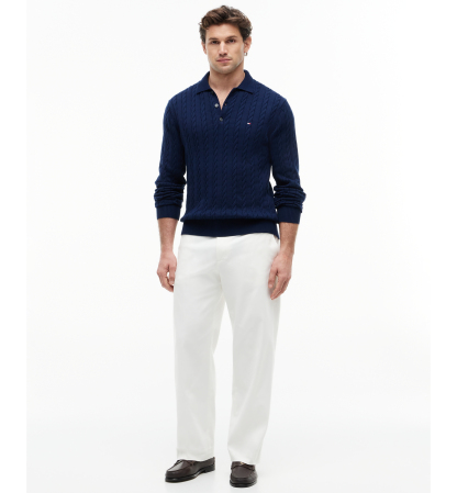 Tommy Hilfiger Men's Classic Cotton Cable-Knit Regular-Fit Sweater Polo - Navy Blue