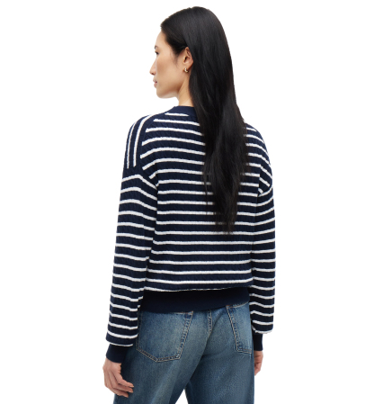 Tommy Hilfiger Women's Fine Gauge Cable-Knit Crewneck Sweater - Breton Stp Dark Blue Ecru