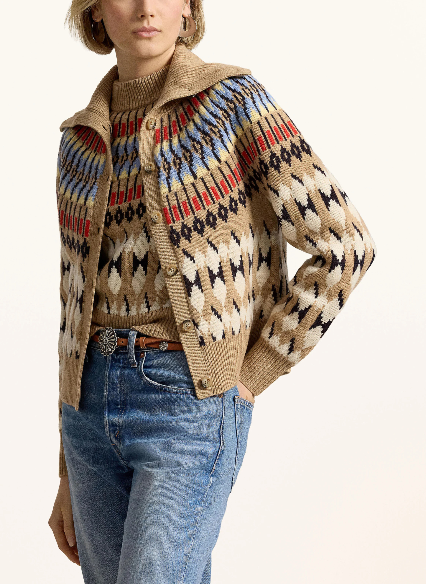 POLO RALPH LAUREN Strickjacke – BEIGE / ROT / HELLBLAU