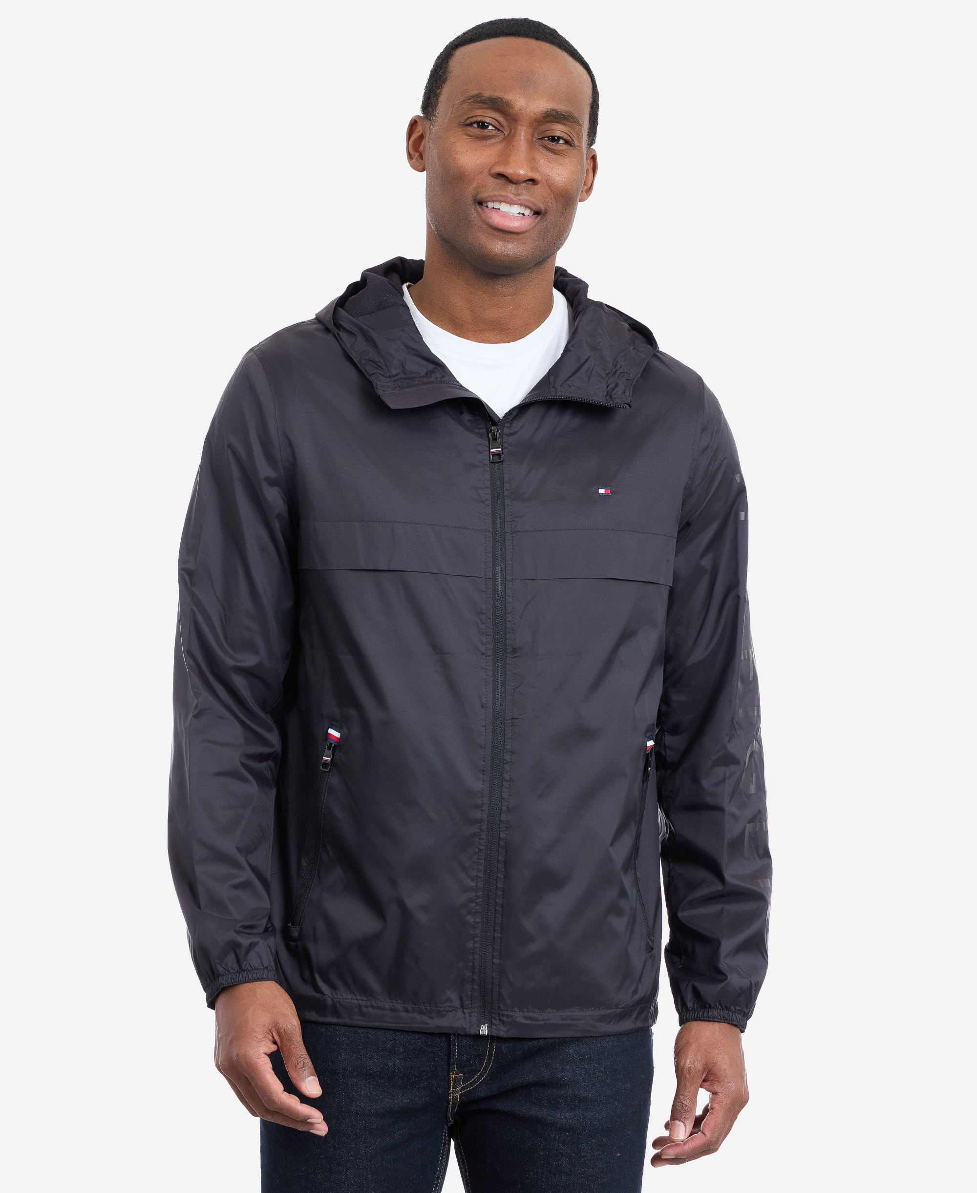 Tommy Hilfiger Men's Hooded Windbreaker Jacket - Black