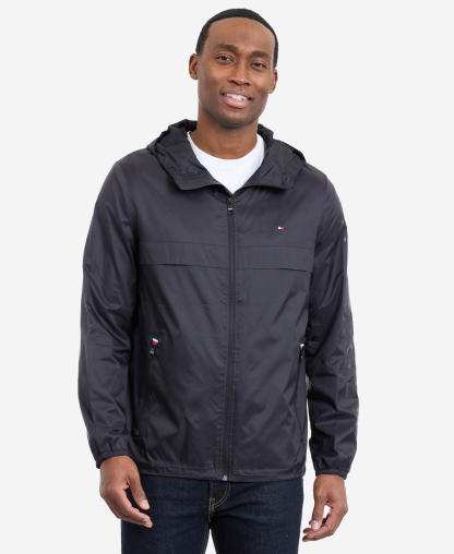 Tommy Hilfiger Men's Hooded Windbreaker Jacket - Black