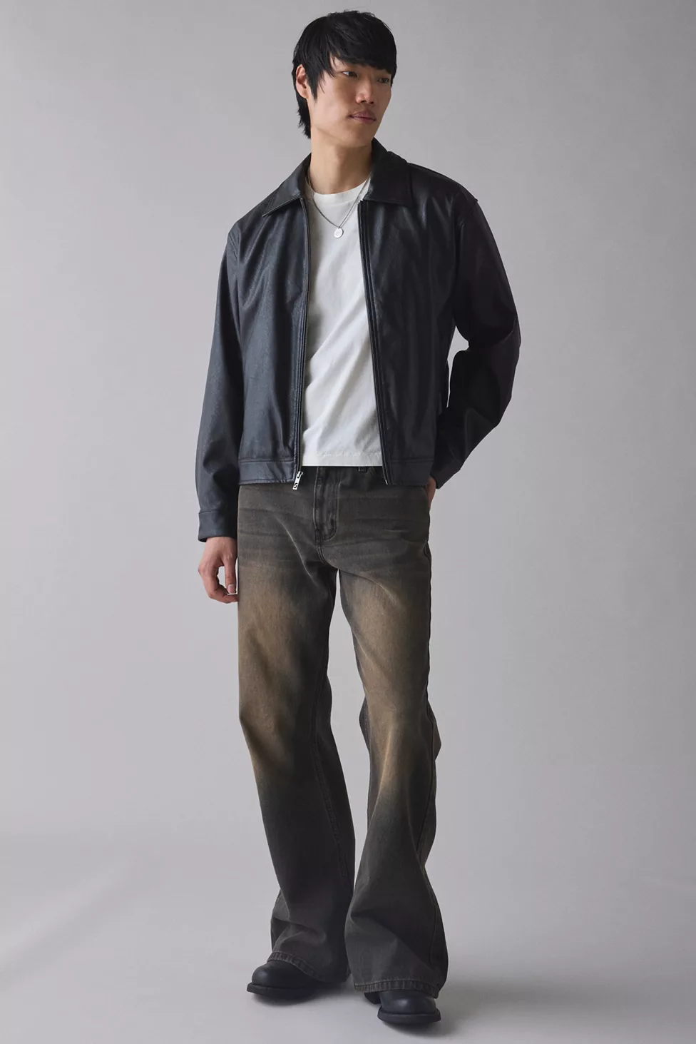 BDG Faux Leather Zip Jacket - Black