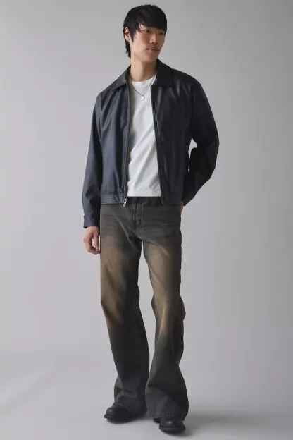 BDG Faux Leather Zip Jacket - Black