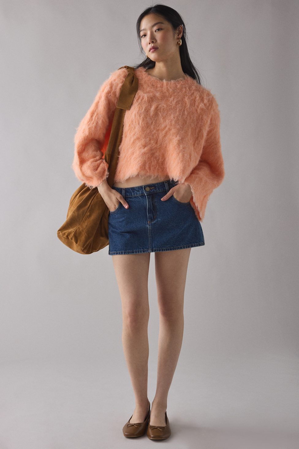 BDG Bailey Brushed Knit Oversized Pullover Sweater - Peach