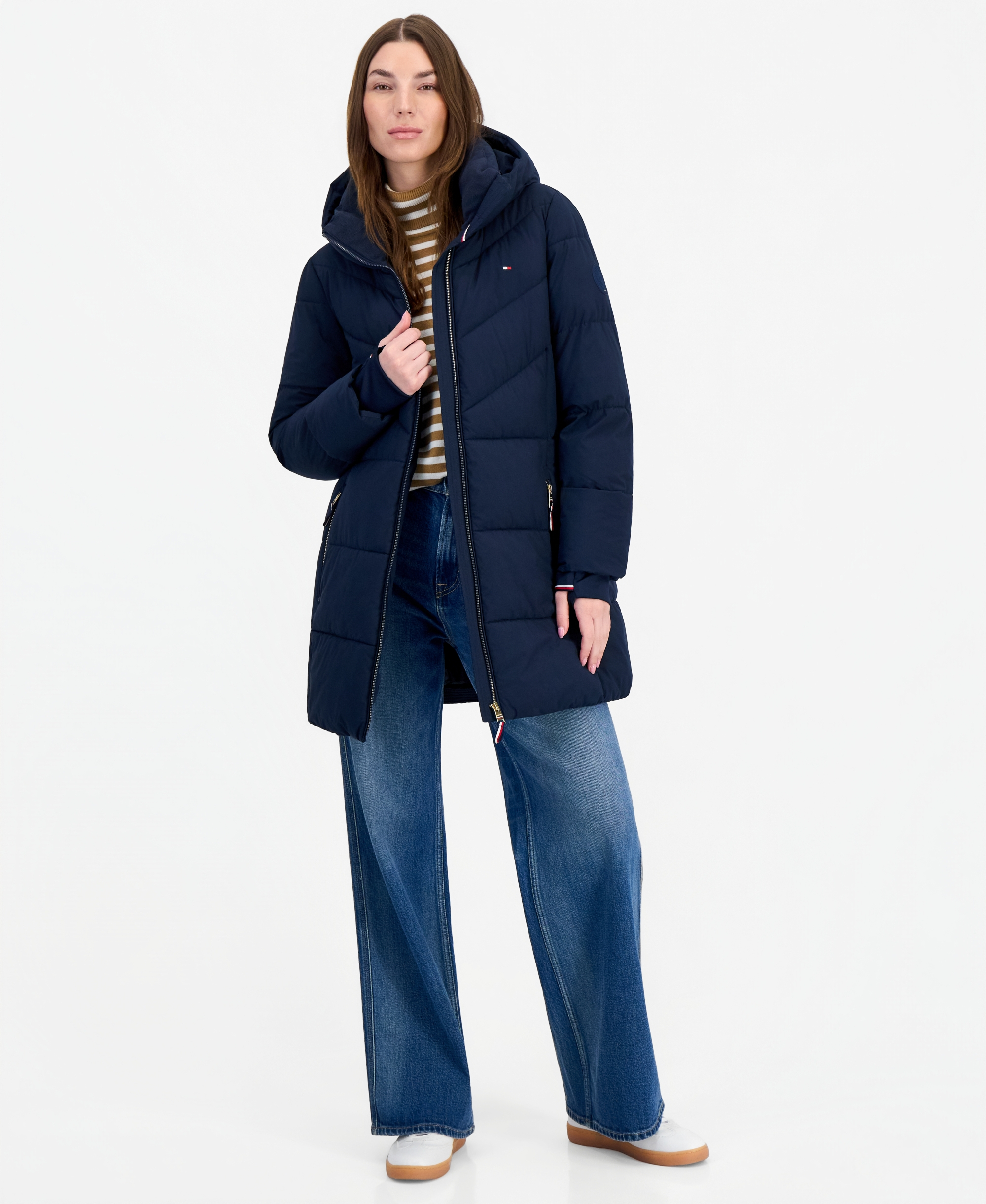 Tommy Hilfiger Women's Chevron-Quilted Puffer Coat - Navy