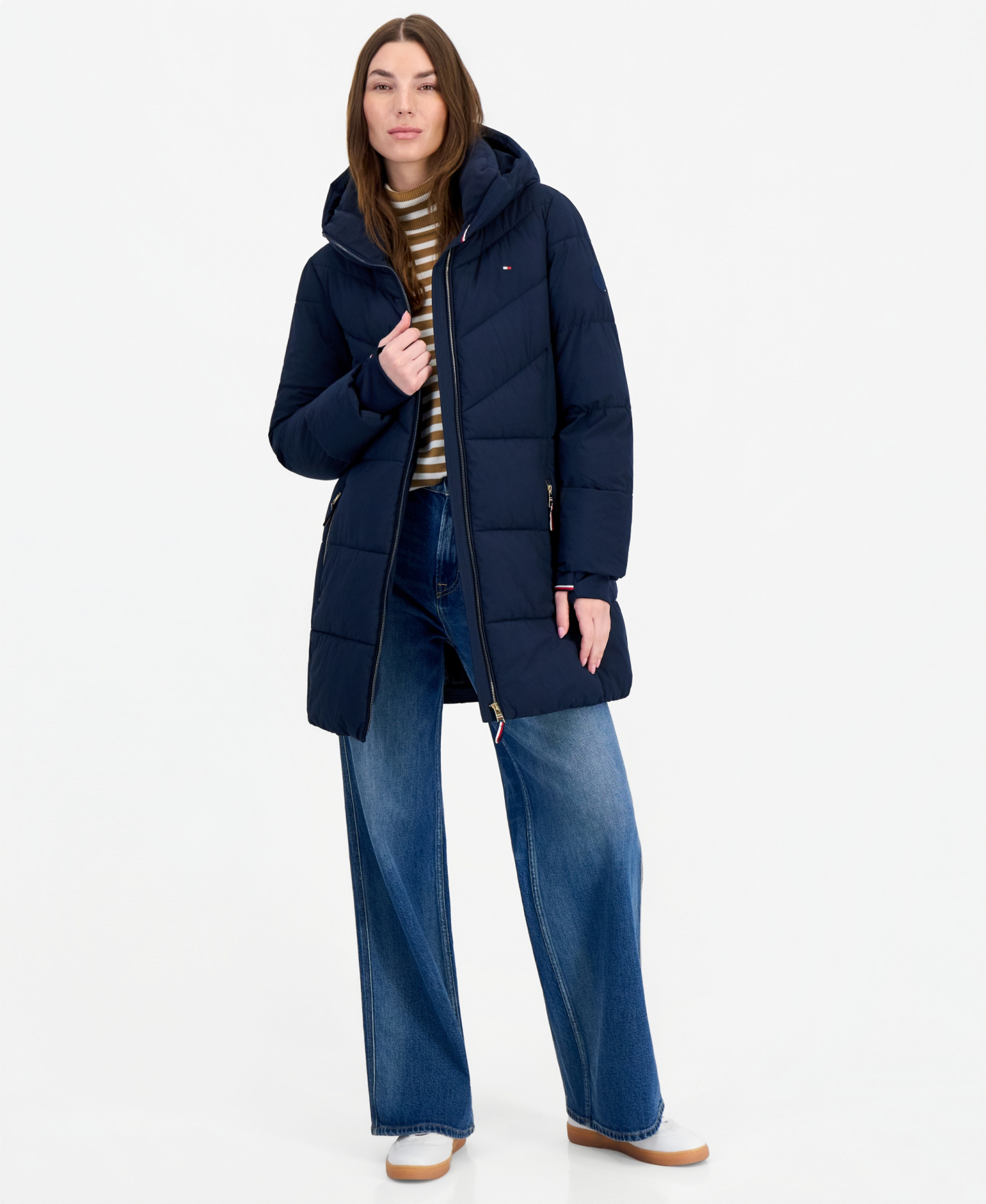 Tommy Hilfiger Women's Chevron-Quilted Puffer Coat - Navy
