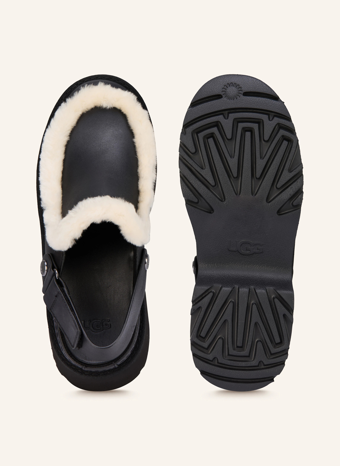 UGG Plateau-Mules ESMEE mit Kunstfell – SCHWARZ / CREME