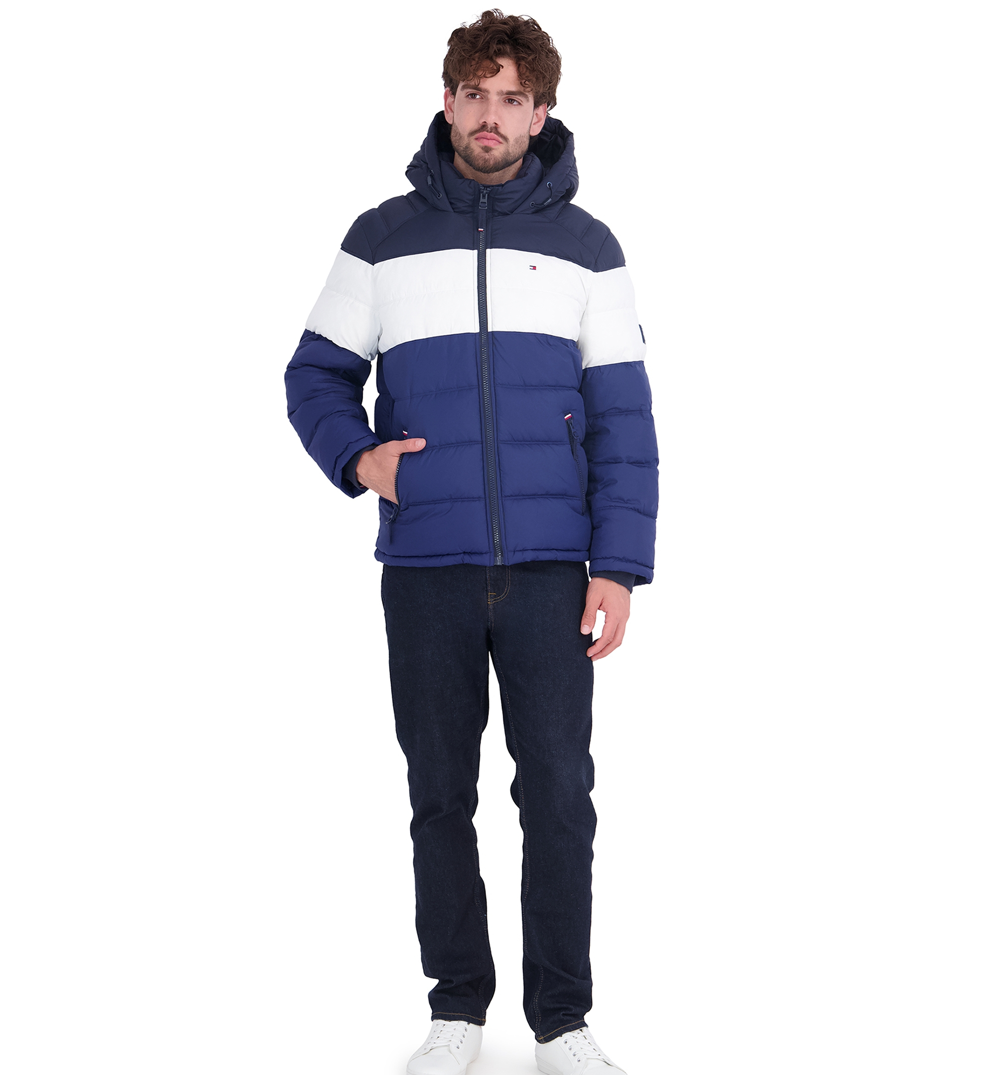 Tommy Hilfiger Men's Hooded Puffer Jacket - Royal Blue Colorblock