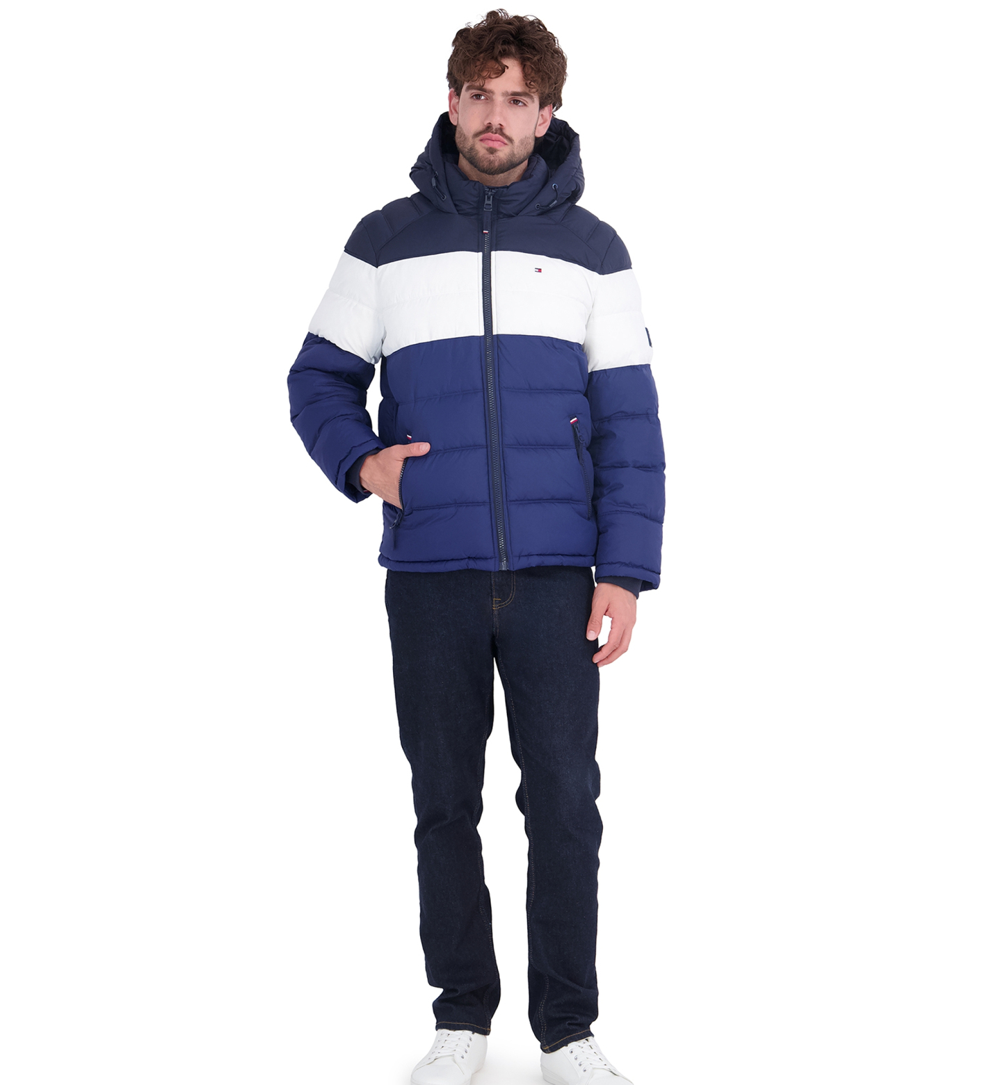 Tommy Hilfiger Men's Hooded Puffer Jacket - Royal Blue Colorblock