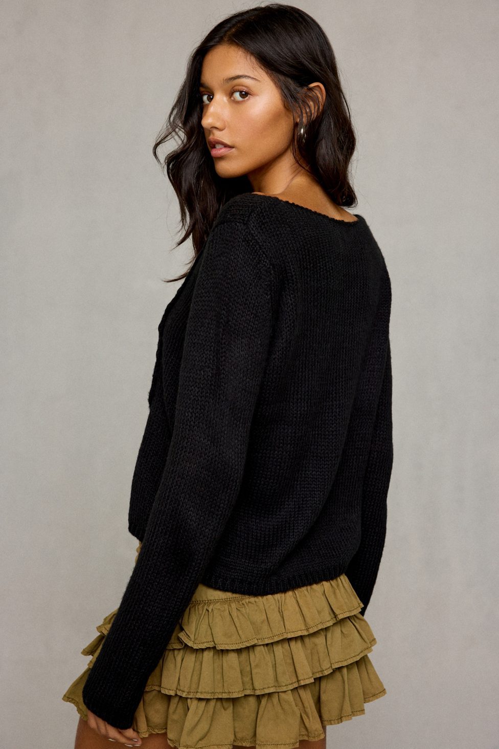 BDG Lorelai Asymmetric Flyaway Cardigan - Black