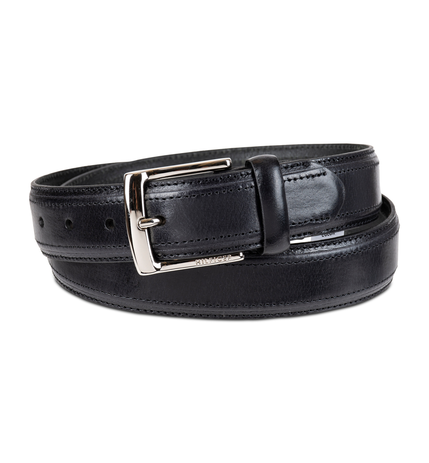35MM Tommy Hilfiger Men’s Stitched Classic Dress Leather Belt - Black