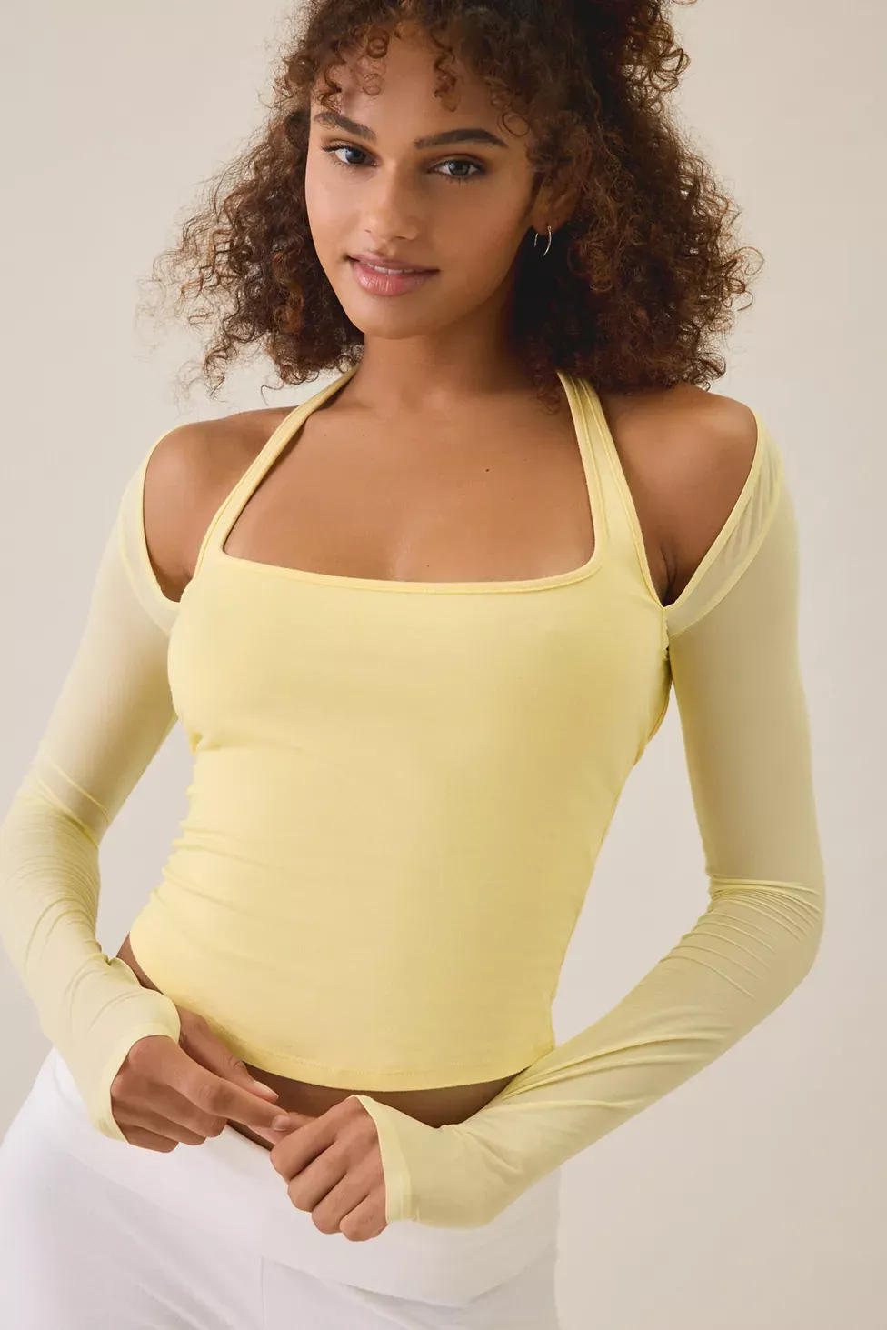 Out From Under Bec Mesh Long Sleeve Shrug Top - Light Yellow