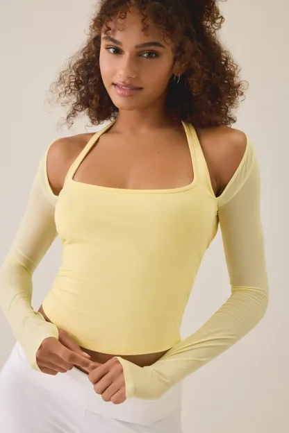 Out From Under Bec Mesh Long Sleeve Shrug Top - Light Yellow
