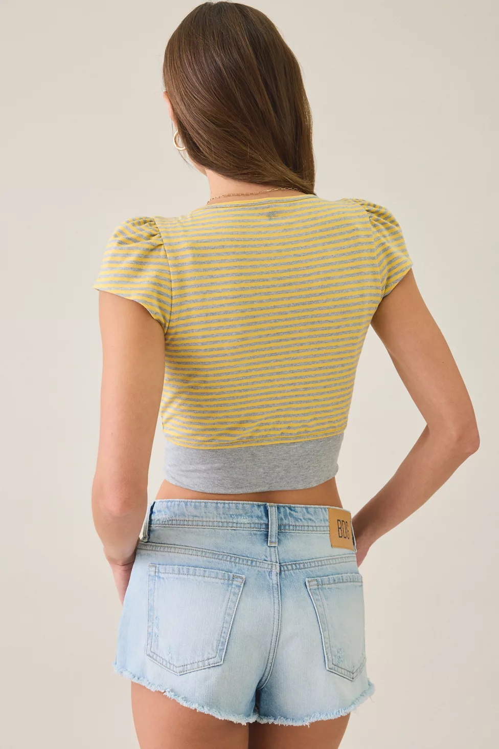 Out From Under Bec Game Day Short Sleeve Tie-Front Shrug Top - Yellow Multi