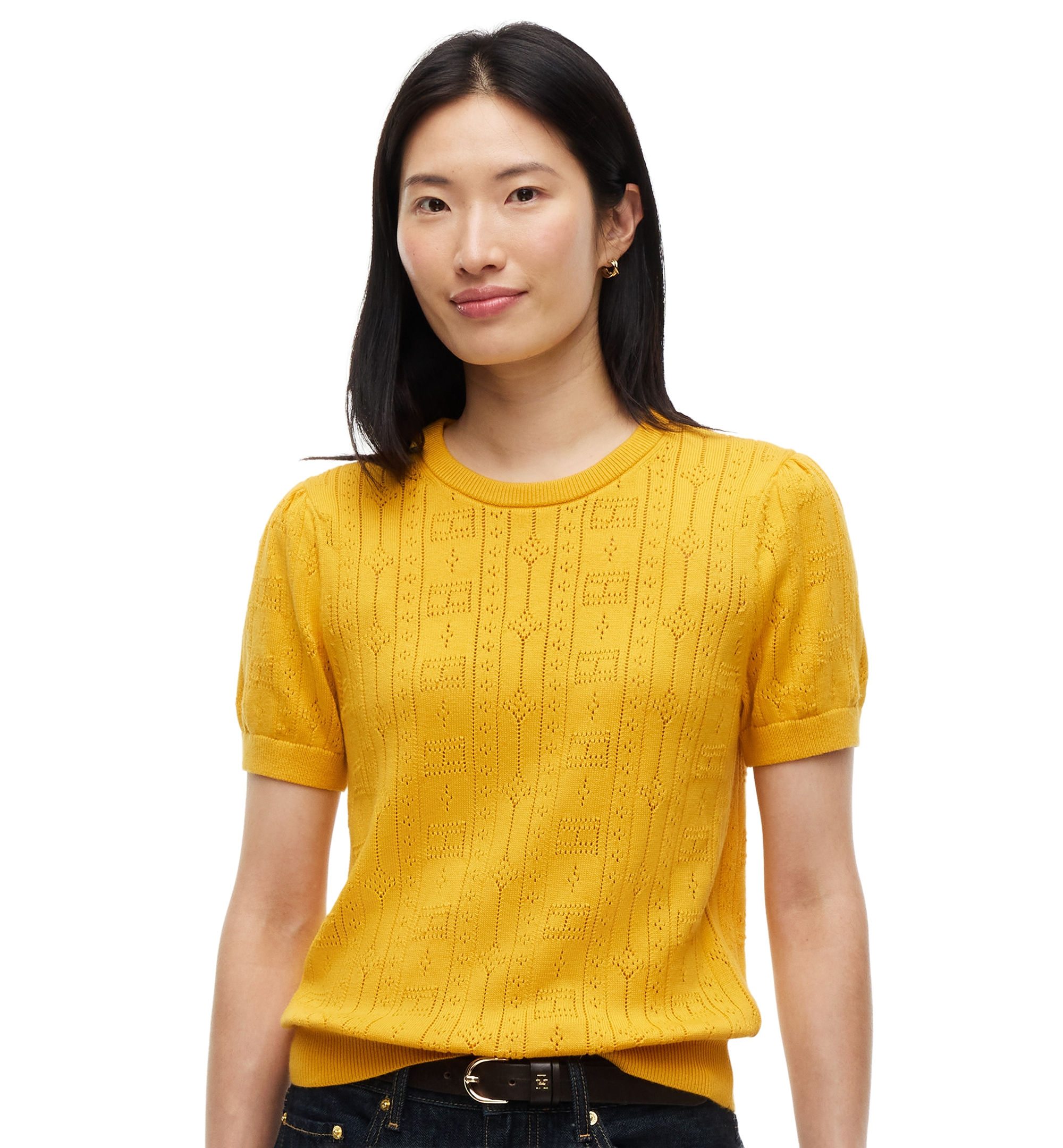 Tommy Hilfiger Women's Pointelle Puff-Sleeve Sweater - Coastal Yellow