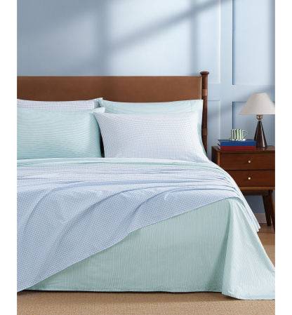 Tommy Hilfiger Printed 200-Thread Count Cotton Percale Sheet Set - Gardena Check Blue