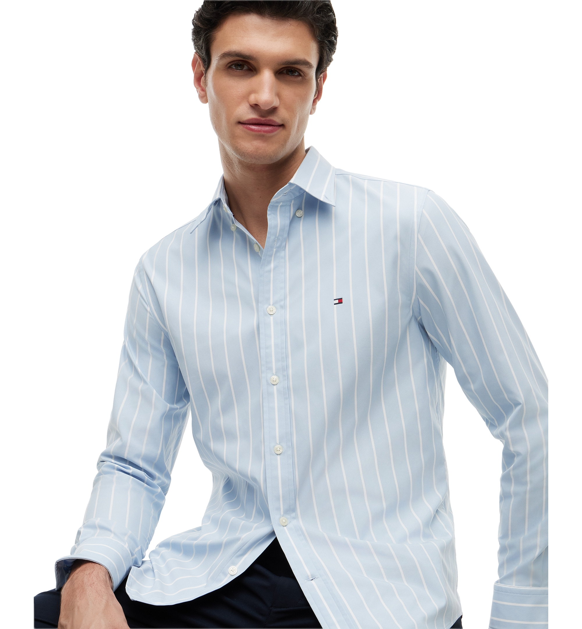 Tommy Hilfiger Men's Performance Poplin Stripe Shirt - Breezy Blue/Stripe