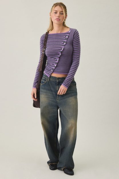 BDG Sutton Slanted Asymmetric Button Cardigan - Purple