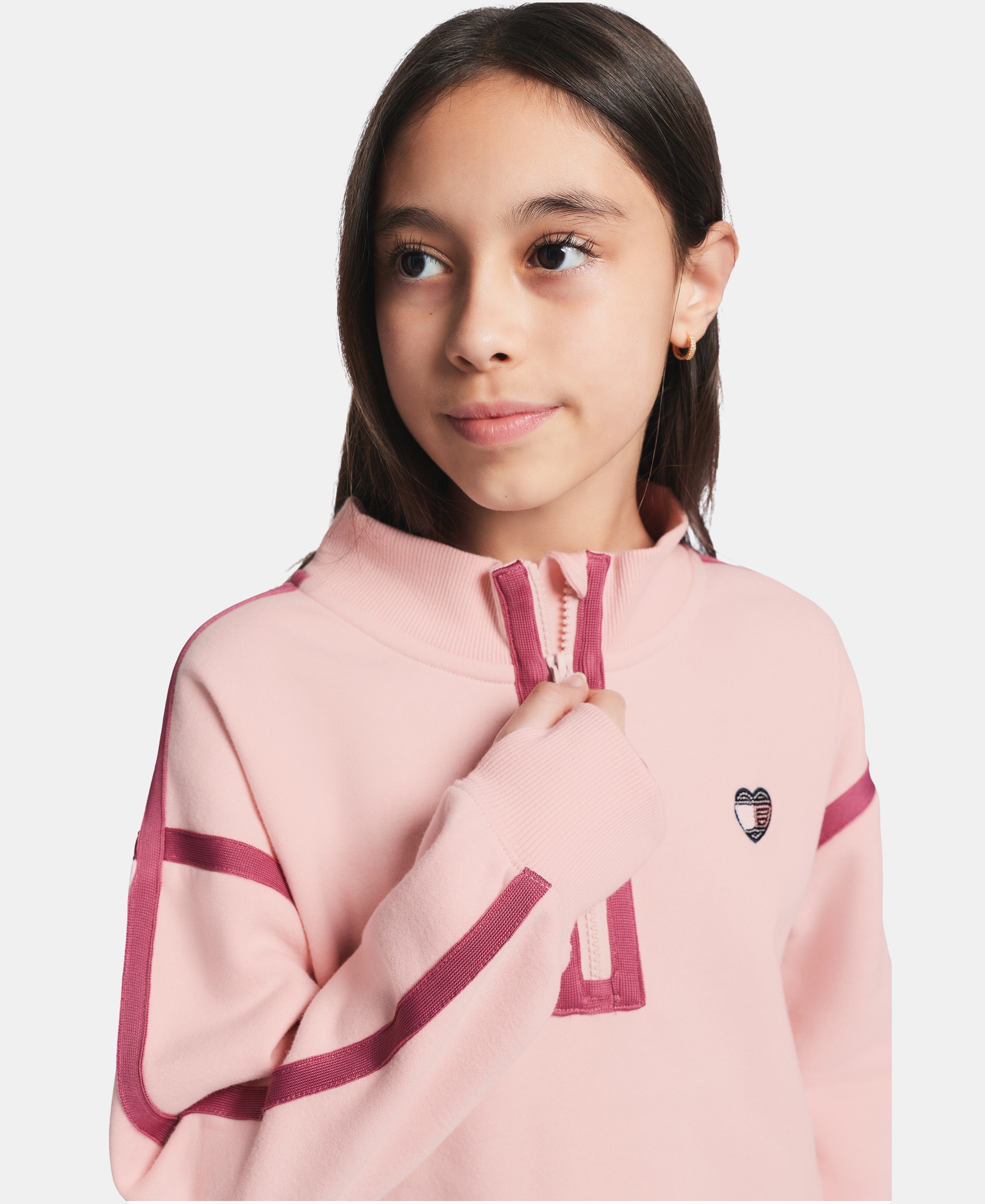 Tommy Hilfiger Girls' 7-16 Fleece Quarter-Zip Sweatshirt - Lotus