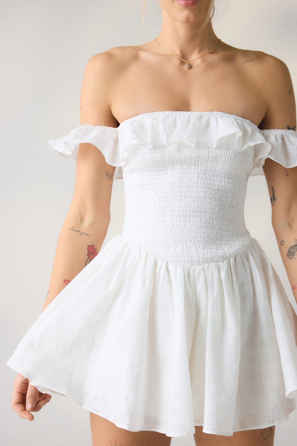 Kimchi Blue Clementine Smocked Ruffle Romper - White
