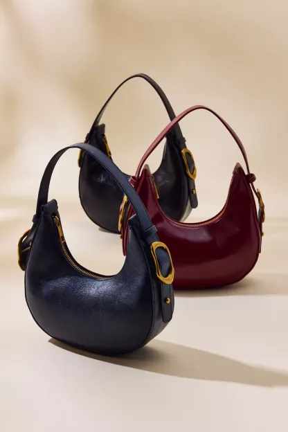 UO Ella Buckled Crescent Shoulder Bag - Navy