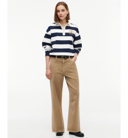 Tommy Hilfiger Women's Long-Sleeve Rugby Polo Sweatshirt - Rugby Stripe Dark Blue / Ecru