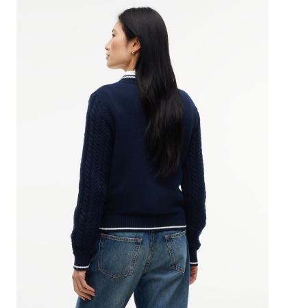 Tommy Hilfiger Women's Cable-Knit V-Neck Sweater - Dark Blue