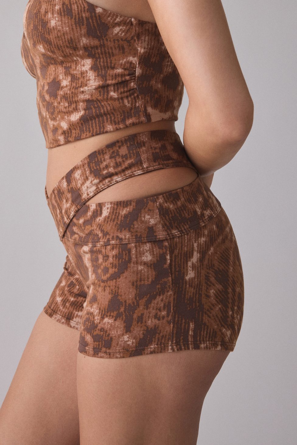 Out From Under Bec Twisted Cutout Bike Shorts - Brown