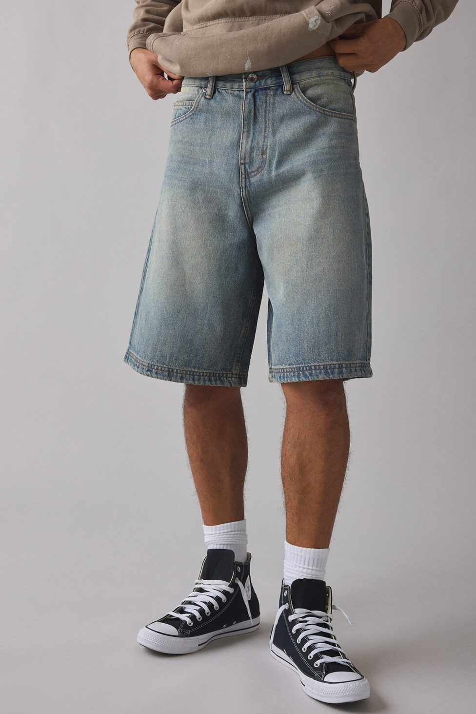 BDG Astro Baggy Washed Denim Jorts - Cat Scratch