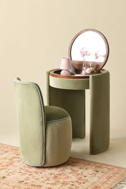 Jane Upholstered Vanity & Stool Set - Green