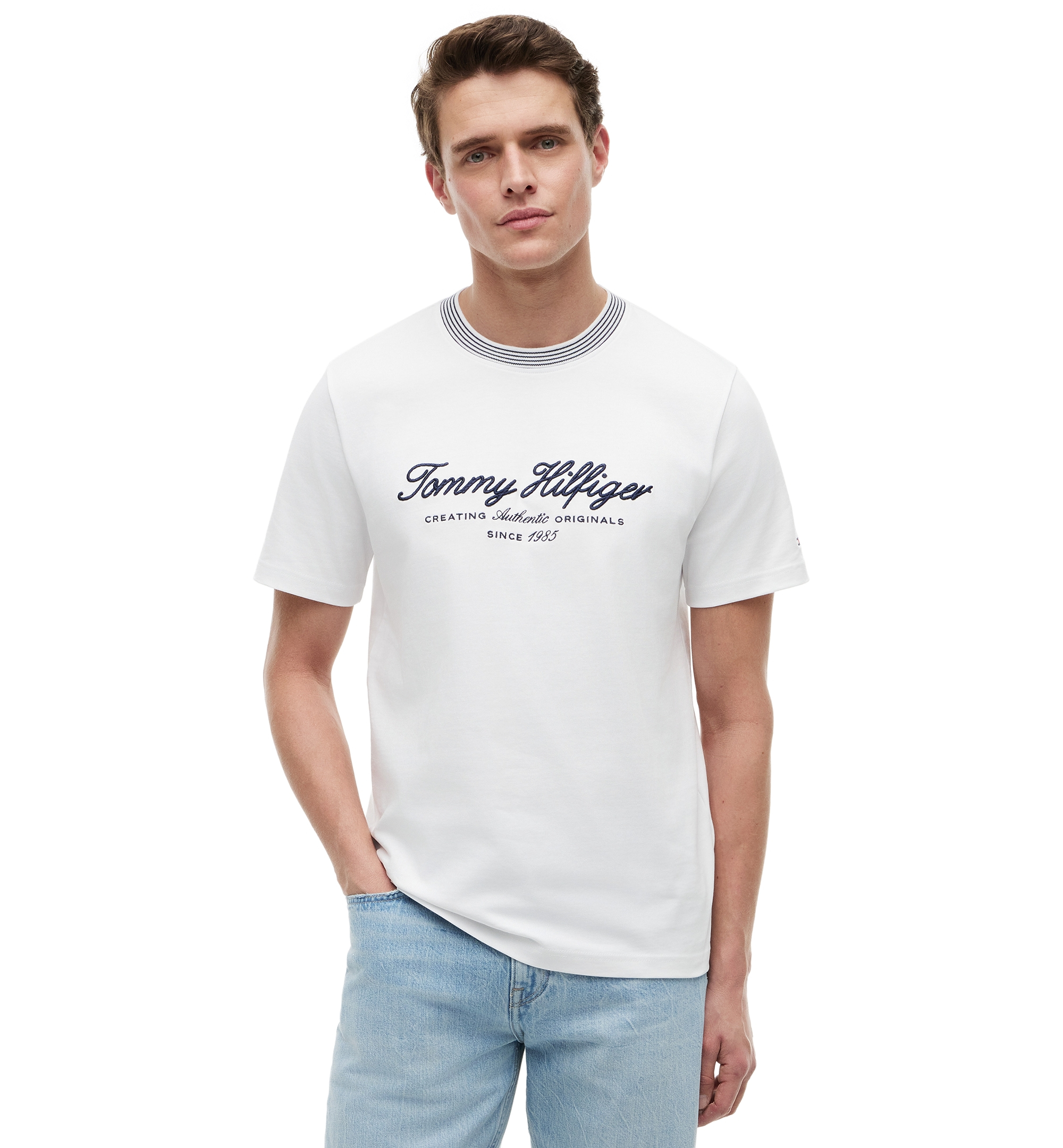 Tommy Hilfiger Men's Embroidery Script Logo T-Shirt - White
