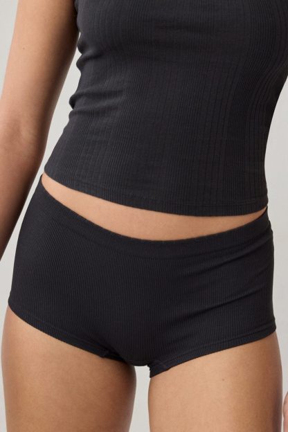 Out From Under Ribbed Seamless Boyshort Underwear - Black