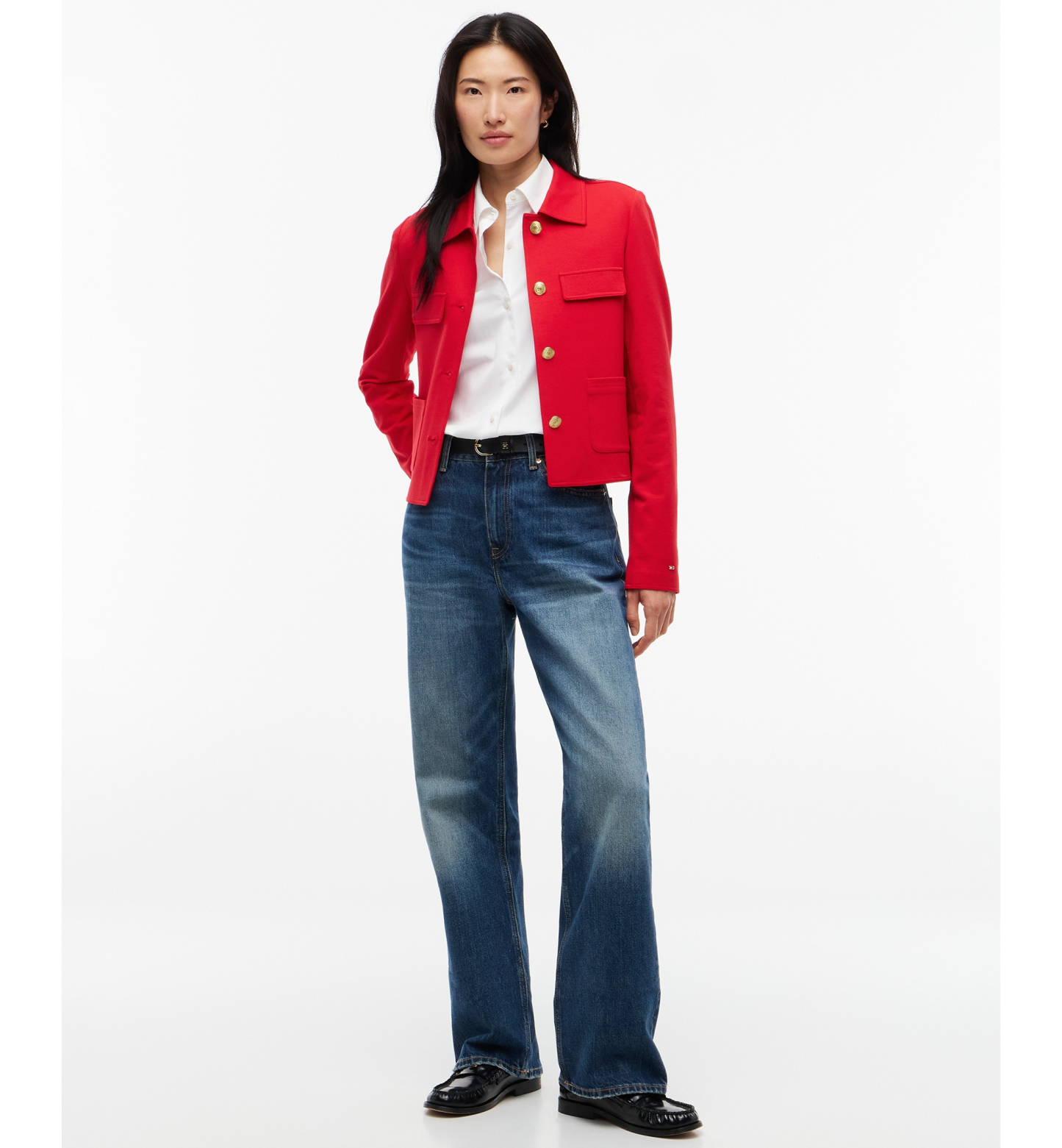 Tommy Hilfiger Women's Ponte Knit Band Collar Jacket - Primary Red