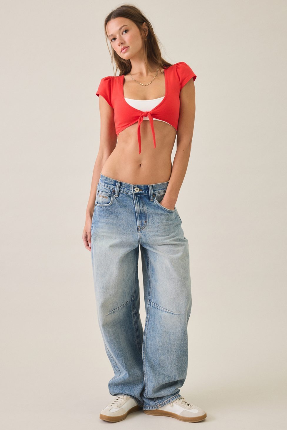 Out From Under Bec Game Day Short Sleeve Tie-Front Shrug Top - Red